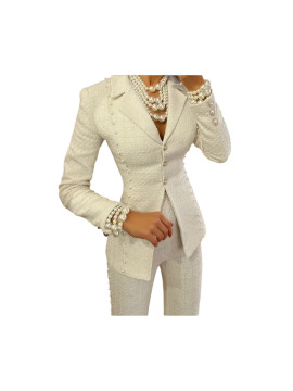Veste blazer boutonné  avec perles