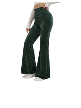 Pantalon évasé en velours vert foncé