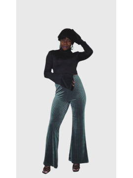 Pantalon évasé en velours vert foncé