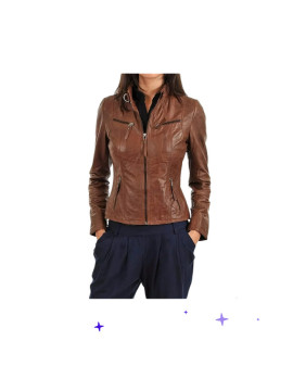Veste en cuir marron clair