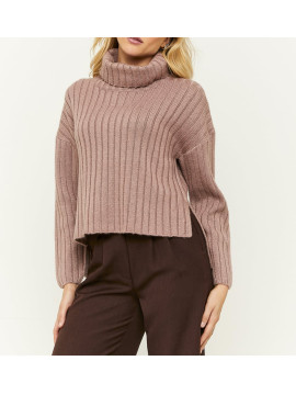 Pull col roulé rose