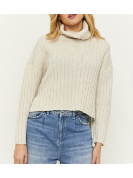 Pull col roulé blanc