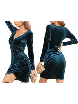 Robe courte vert en velours longue manches idéal pour fête