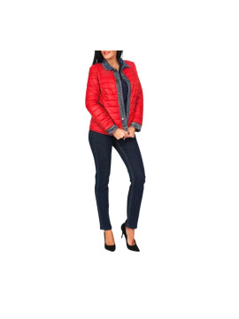 Doudoune rouge rebord en jeans
