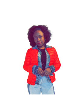 Doudoune rouge à rebord en jeans