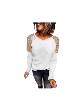 Haut épaules en sequins longue manche blanc