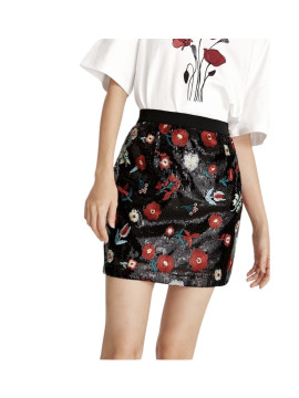 Jupes à sequins fleuri noir