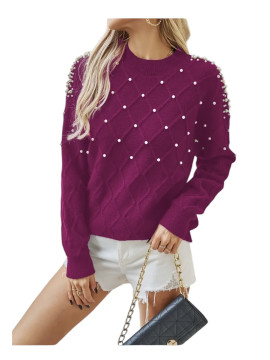 Pull élégant tricot perles rose