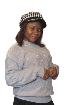 Pull élégant tricot perles gris