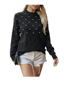 Pull élégant tricot perles noir