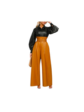Pantalon large en similicuir taille haute