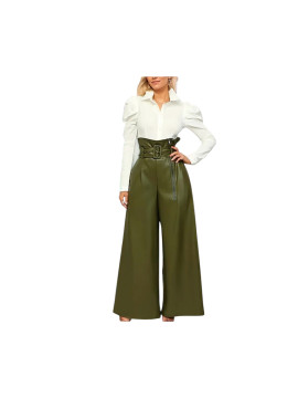 Pantalon large similicuir en noir