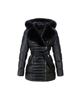 Veste capuche similicuir élégant en noir