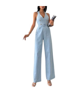 Combinaison ensemble en jeans avec col