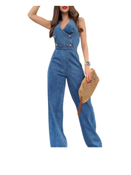 Combinaison ensemble en jeans avec col