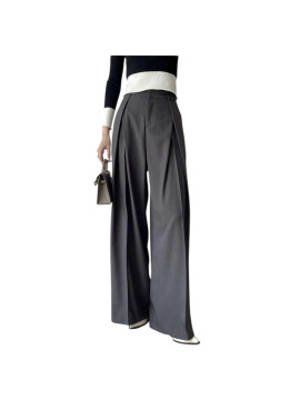 Pantalon à jambes larges taille haute gris