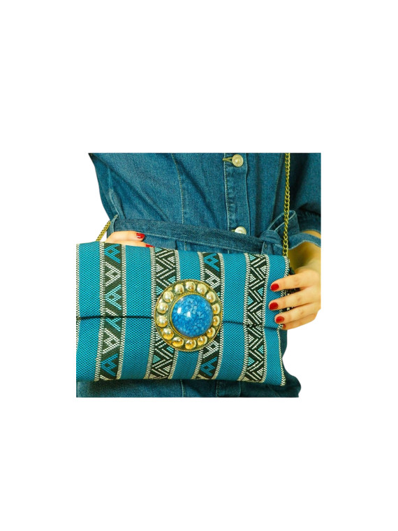 Sac unique bleu noir en tissu avec chêne