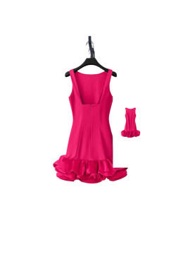 Robe élégante ourlet bouffante couleur