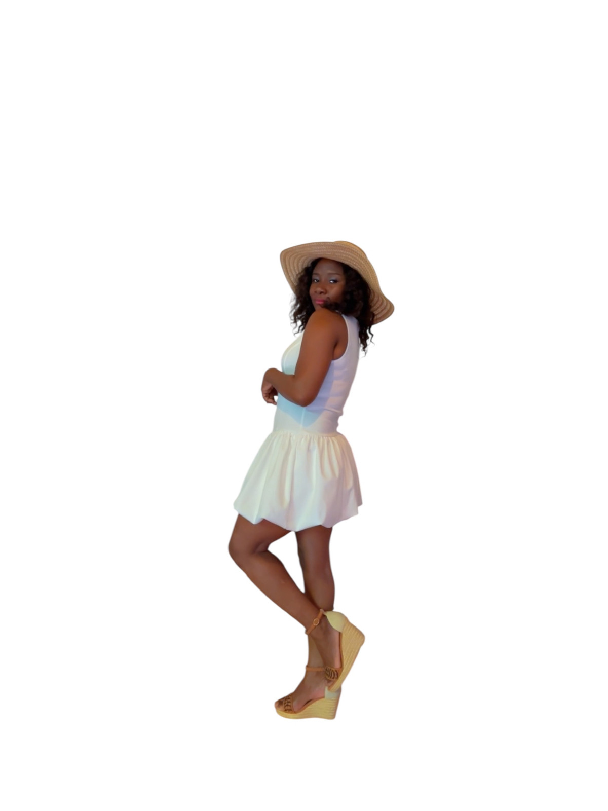Robe élégante ourlet bouffante couleur blanc