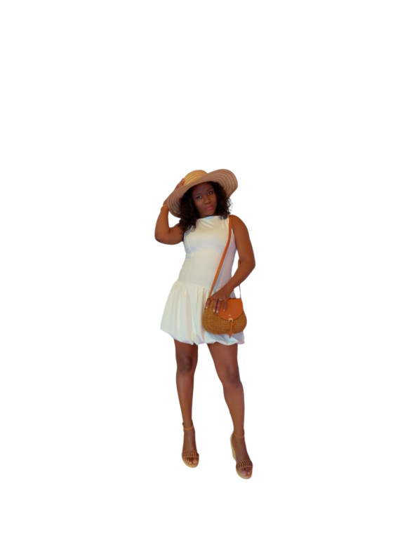 Robe élégante ourlet bouffante couleur blanc