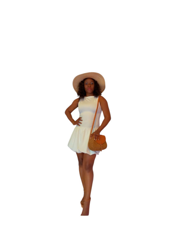 Robe élégante ourlet bouffante couleur blanc
