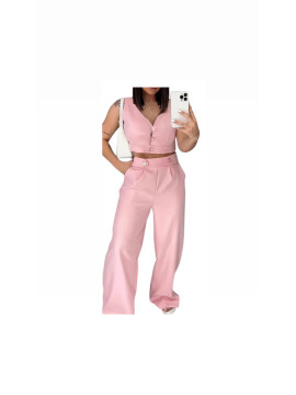 Ensemble Élégant pour Femme avec Haut Ajusté à Boutons et Pantalon Taille Haute