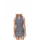 Ensemble Combi-short  à col montant imprimé pied de poule noir blanc