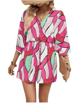 Combinaison short imprimé  graphique col V