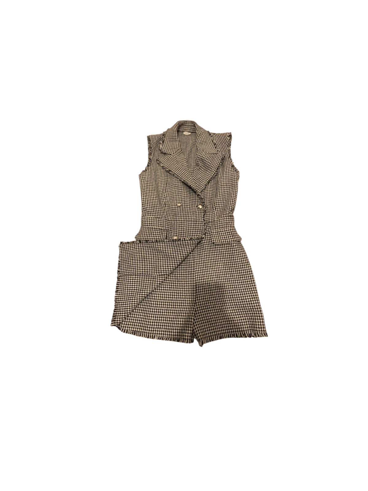 Ensemble Combi-short  à col V imprimé pied de poule noir blanc