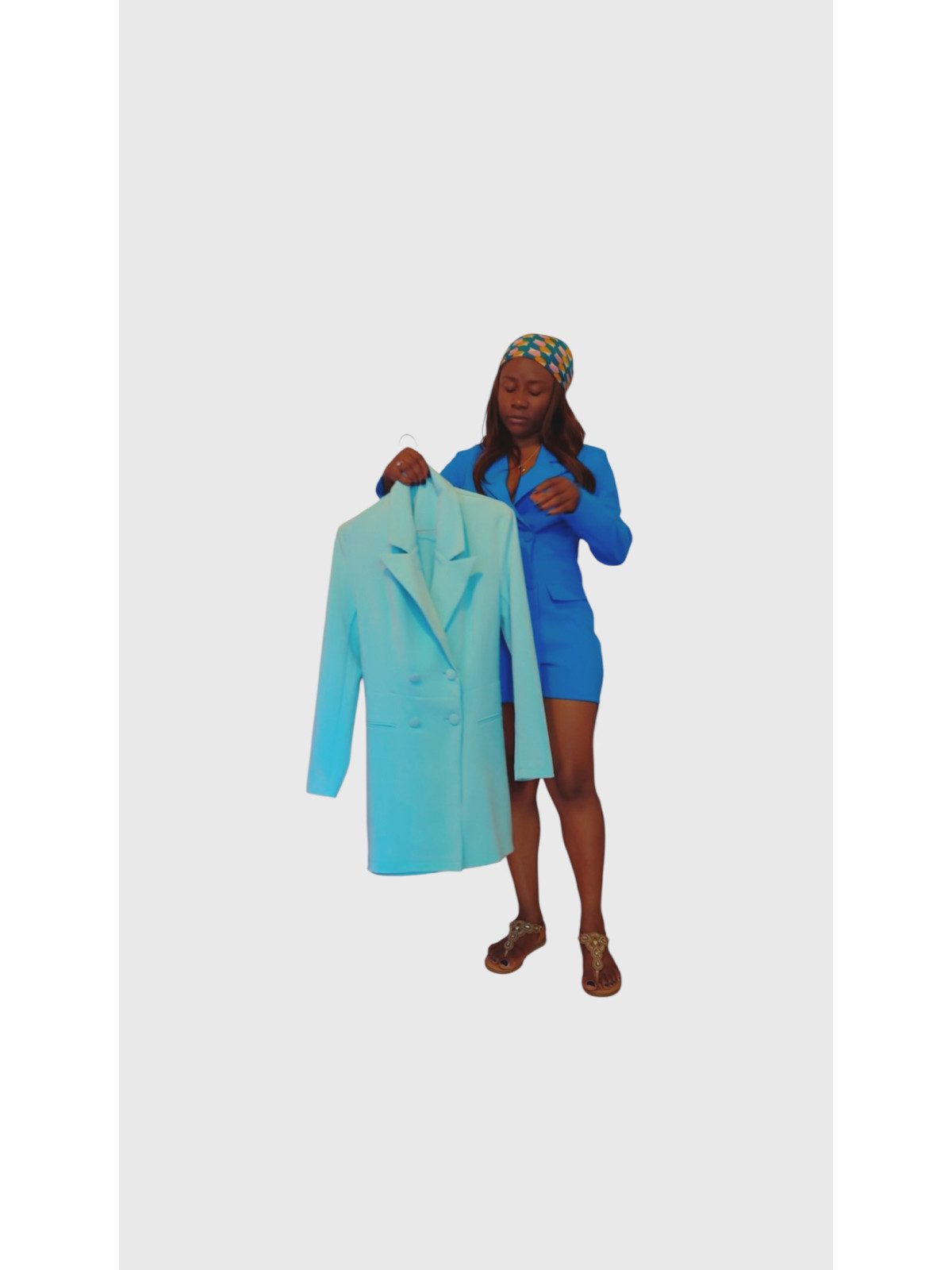 Combinaison short style tailleur couleur couleur bleu clair