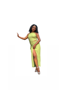 Ensemble deux pièces jupe longue élégante haut dos nu vert