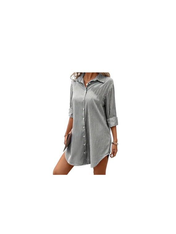 Robe chemisier élégante à rayures Blanc noir