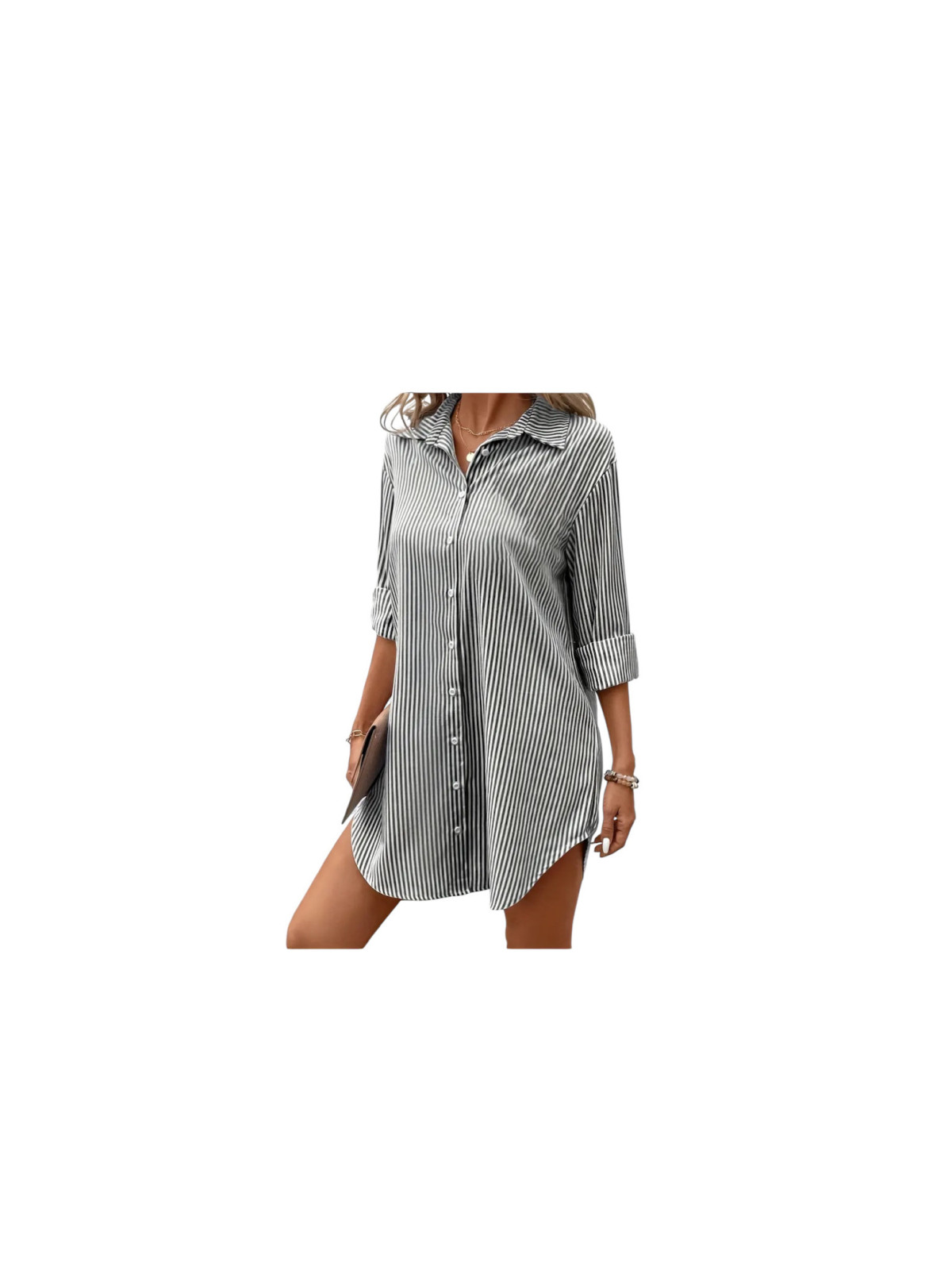 Robe chemisier élégante à rayures Blanc noir