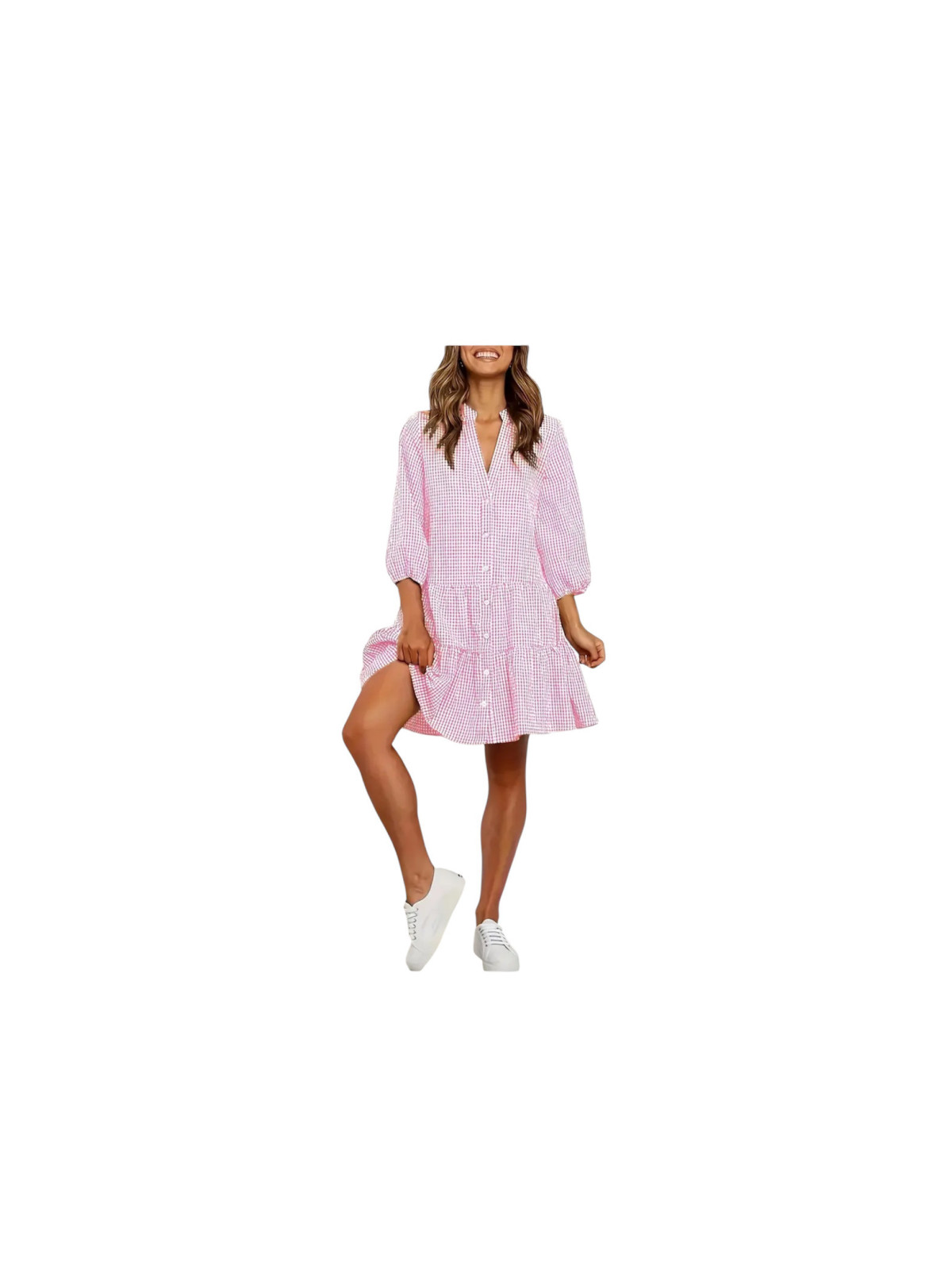 Robe chemisier élégante rose blanc