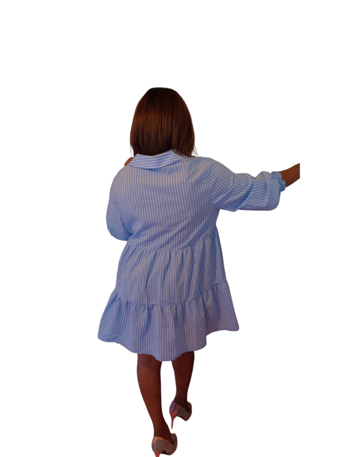 Robe chemisier élégante bleu blanc
