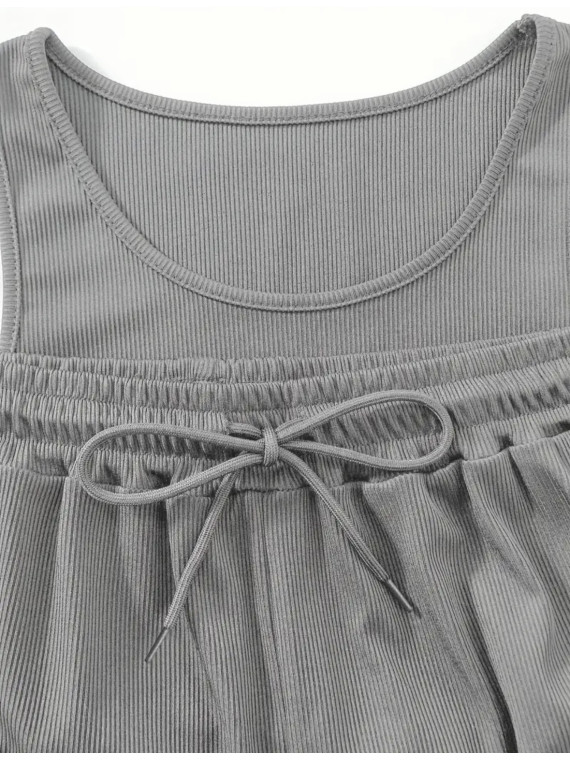 Ensemble Pièces couleur gris Imprimé Los Angeles, Body Décolleté Sans Manches et Short