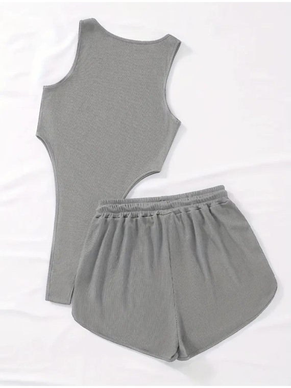Ensemble Pièces couleur gris Imprimé Los Angeles, Body Décolleté Sans Manches et Short