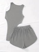 Ensemble Pièces couleur gris Imprimé Los Angeles, Body Décolleté Sans Manches et Short