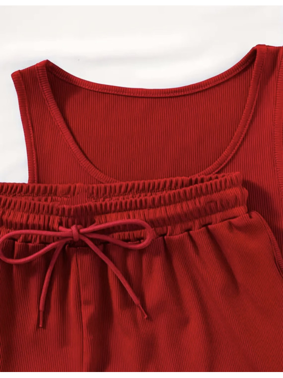 Ensemble 2Pièces  couleur rouge Imprimé Los Angeles, Body Décolleté Sans Manches et Short