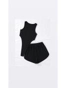 Ensemble 2Pièces couleur noir Imprimé Los Angeles, Body Décolleté Sans Manches et Short