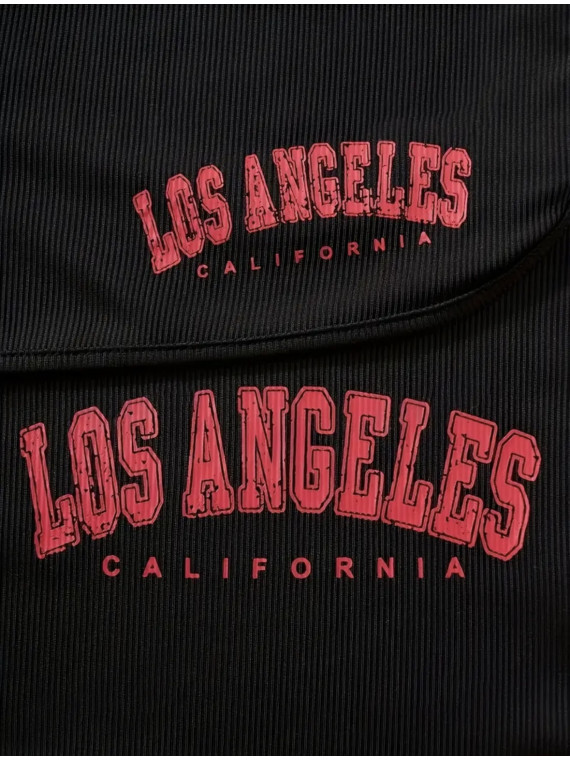 Ensemble 2Pièces couleur noir Imprimé Los Angeles, Body Décolleté Sans Manches et Short