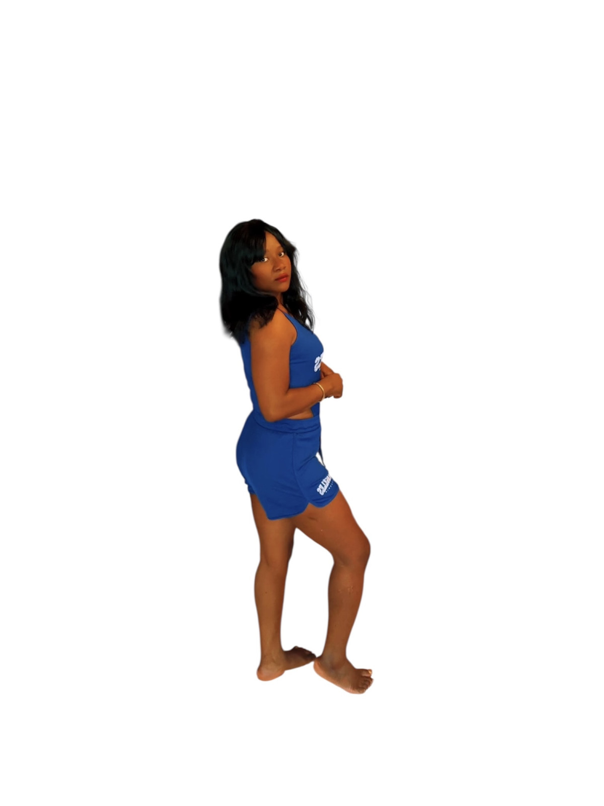 Ensemble 2Pièces  couleur bleu Imprimé Los Angeles, Body Décolleté Sans Manches et Short
