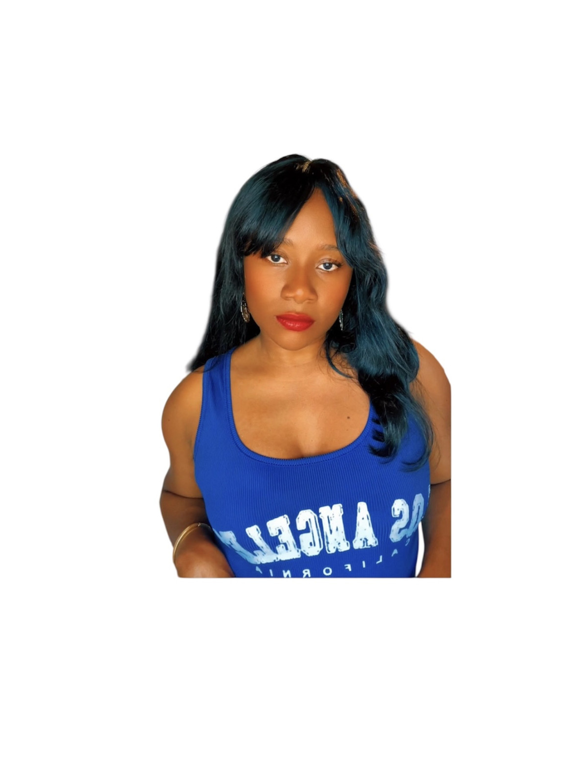 Ensemble 2Pièces  couleur bleu Imprimé Los Angeles, Body Décolleté Sans Manches et Short
