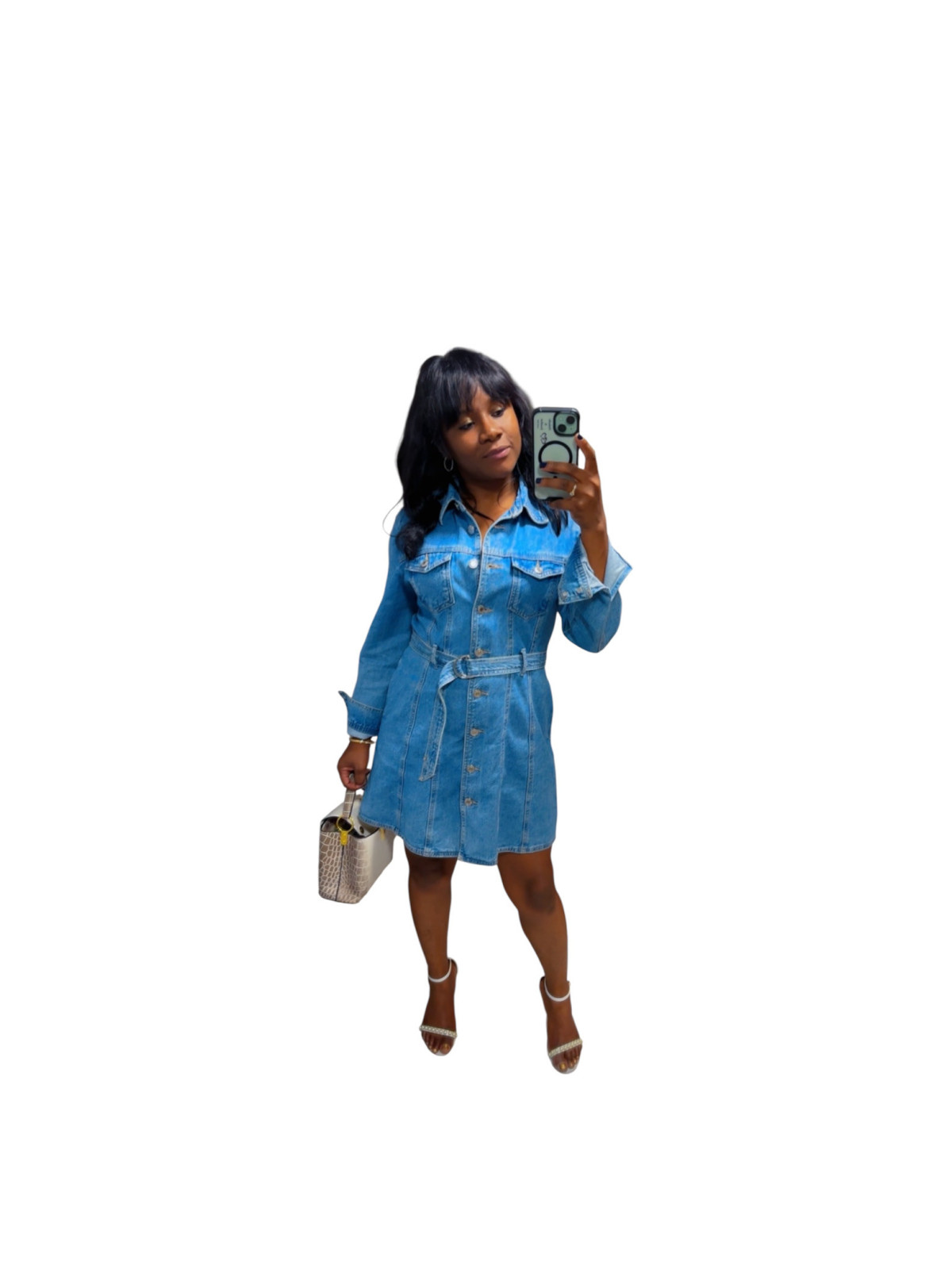Robe jeans boutonné avec ceinture