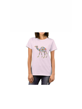 T-shirt rose à motifs dromadaire