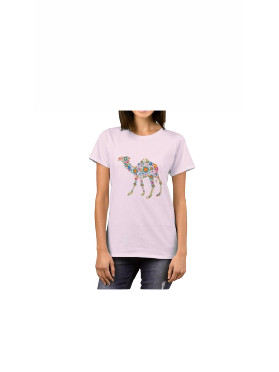 T-shirt rose à motifs dromadaire