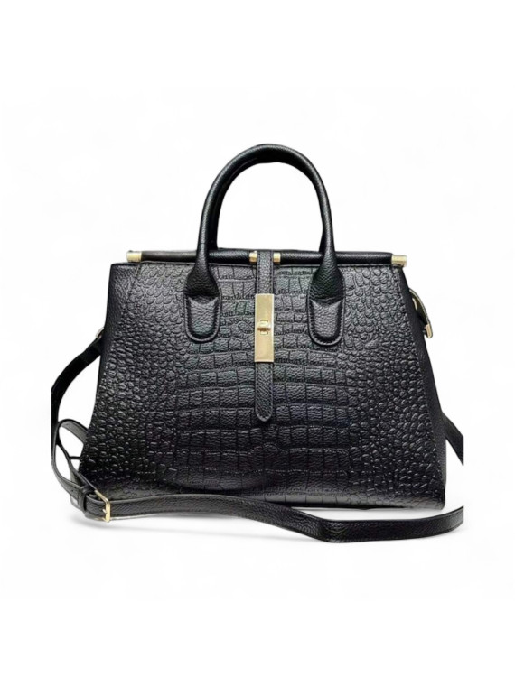 Sac à main noir motifs crocodile