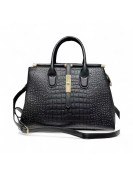 Sac à main noir motifs crocodile