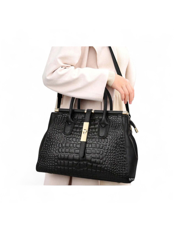 Sac à main noir motifs crocodile