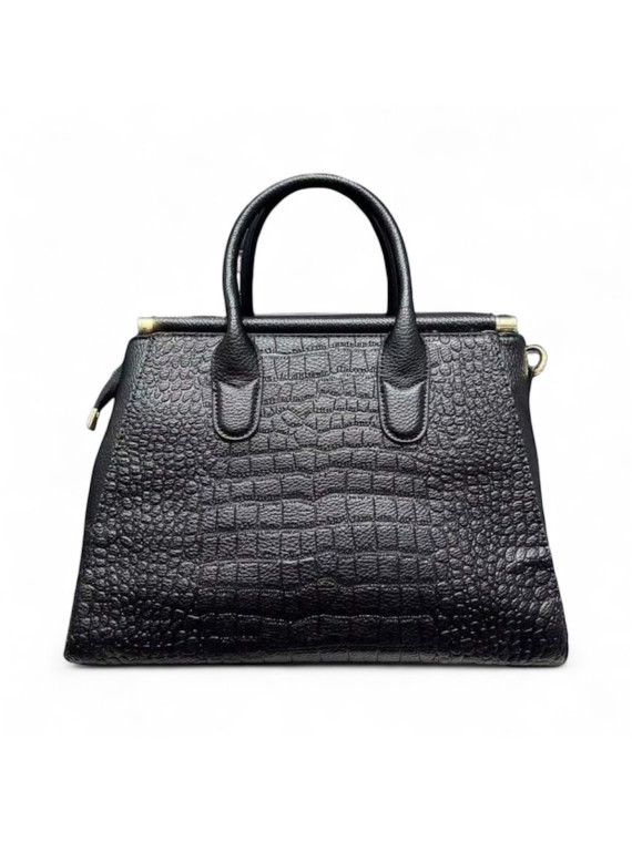 Sac à main noir motifs crocodile